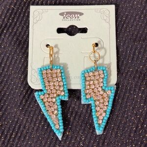 Turquoise and Gold Lightning Bolt Earrings